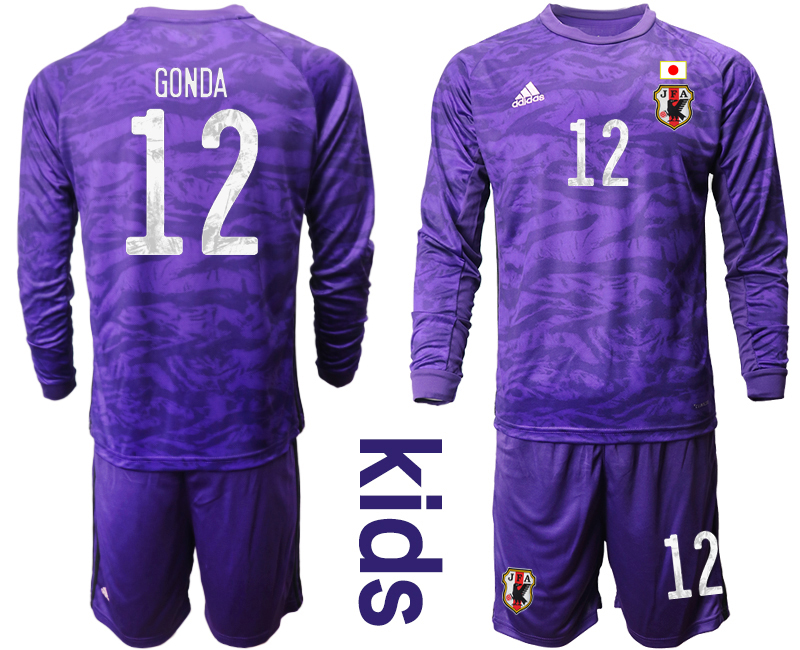 Youth 2020-2021 Season National team Japan goalkeeper Long sleeve purple #12 Soccer Jersey